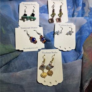 Green and Blue Dangle Earrings Set of 5 new handmade clearance